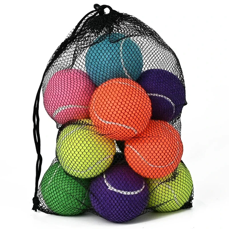 INSUM Bulk Tennis Balls for Beginner – 12 Pack High Elasticity Practice Tennis Balls with Mesh Bag, Suit for Pet Dog Training, Fetching (Mixed)