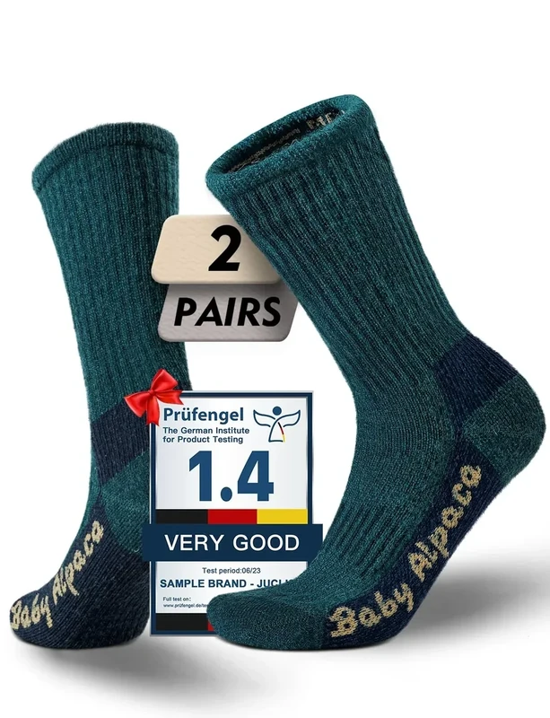 Juclise Alpaca Wool Warm Hiking Socks Heavyweight, Winter Crew Calf Work Boot Socks Thick Thermal Fleece Moisture Wicking Anti Blister Cushioned Hunting Skiing Camping Merino (Dark Teal XL)