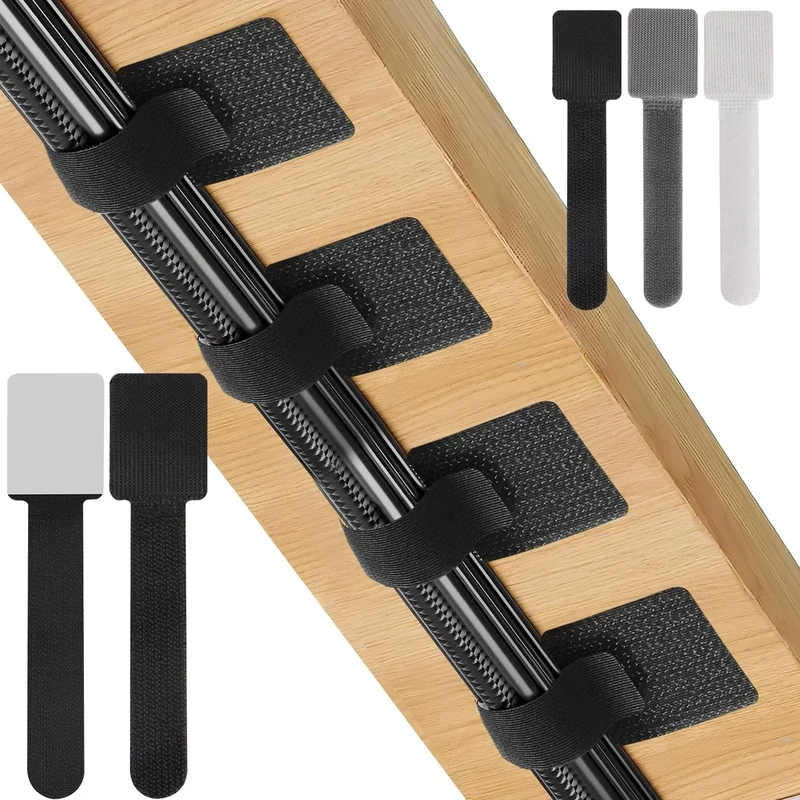 AOOTOOSPORT 20-Pack Large Reusable Self-Adhesive Cable Ties cable management Adjustable Hook & Loop Straps for Organizing Data Cables, Wires, Headphones Under-Table Cord Management for Home, Office