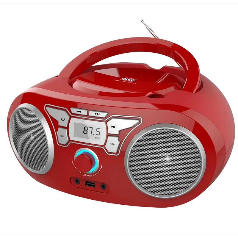 Portable CD Player Boombox with Bluetooth, FM Radio, USB Input, 3.5mm AUX and Headphone Jack, Clear Stereo Sound