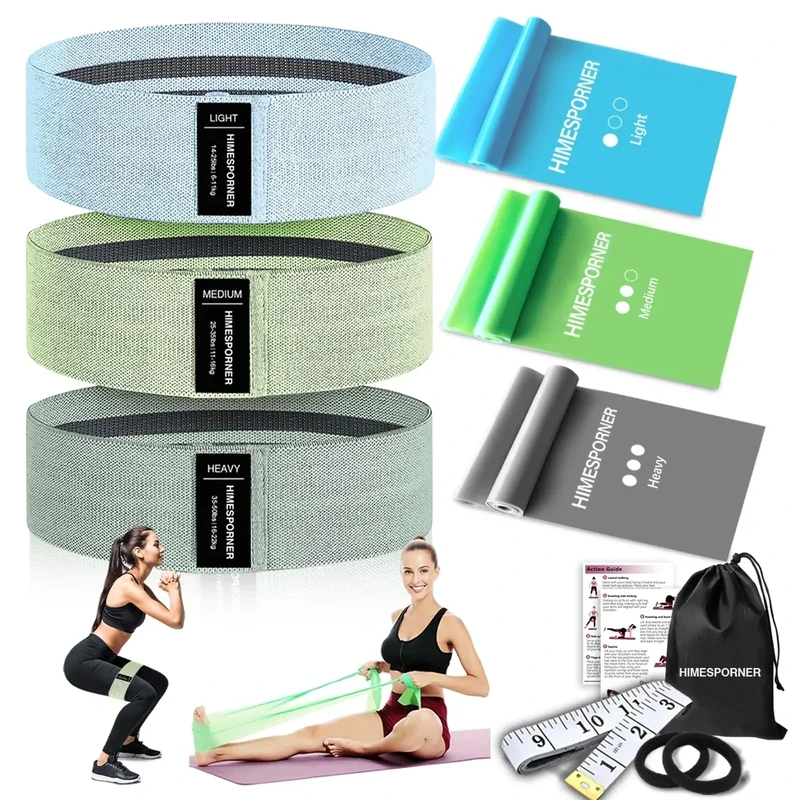 HIMESPORNER Wide Fabric Resistance Bands for Working Out, 3 Level Non-Slip Exercise Booty Bands for Women & Men Leg and Glutes with Hair Ties and Tape Measure - for Home Gym Workout, Yoga, Pilates