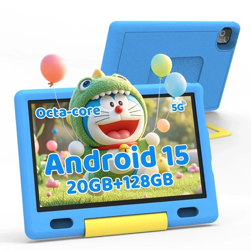 Gleeso Kids Tablet, Android 15 Tablet for Kids 10 inch Octa-Core with Case, 128GB 1TB TF Card Expandable for Toddler Children, Parental Control, Dual Camera, WiFi,Gift（Blue）