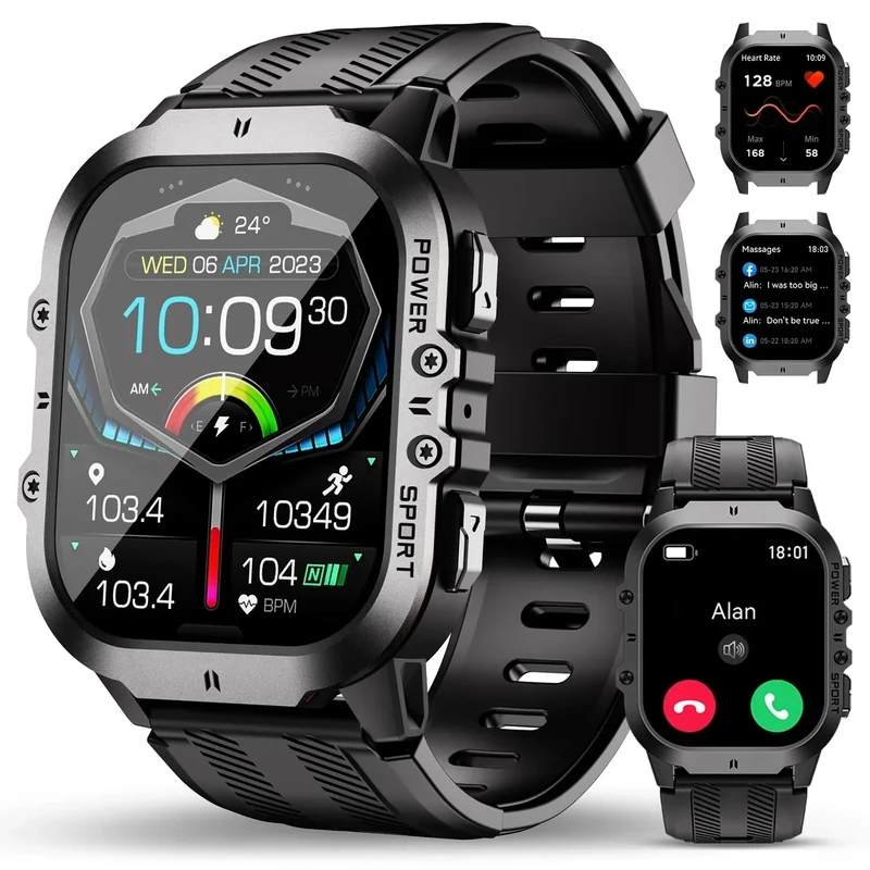 OUKITEL BT20 Military Smart Watches for Men(Answer/Make Calls), 1.96'' Fitness Smart Watches for Android/iPhone, Waterproof Smart Watch with Blood Pressure/Heart Rate/100+ Sport Modes, Watches for Men