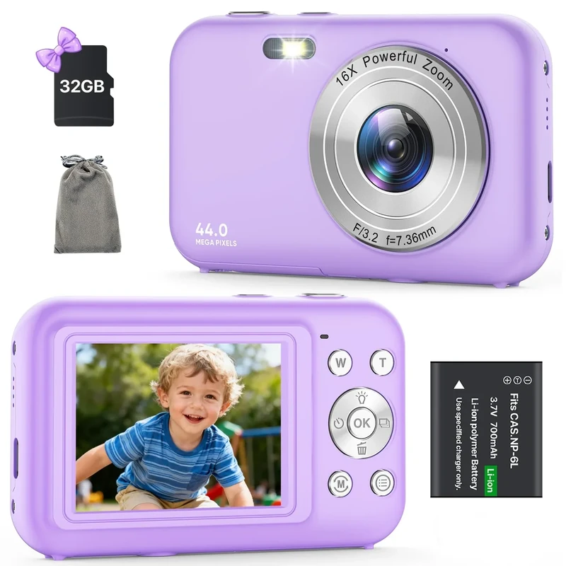 Ahlirmoy 44MP FHD 1080P 16X Zoom Kids Camera - Purple (No Card)