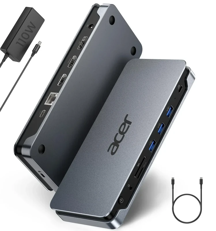Acer Premium 13-in-1 Docking Station with 110W PD & Triple Monitor Support | Dual 4K HDMI and DP,5Gbps USB A/C,Gigabit Ethernet,Security Lock | Laptop Docking Station for Windows/Dell/HP/Lenovo/Asus