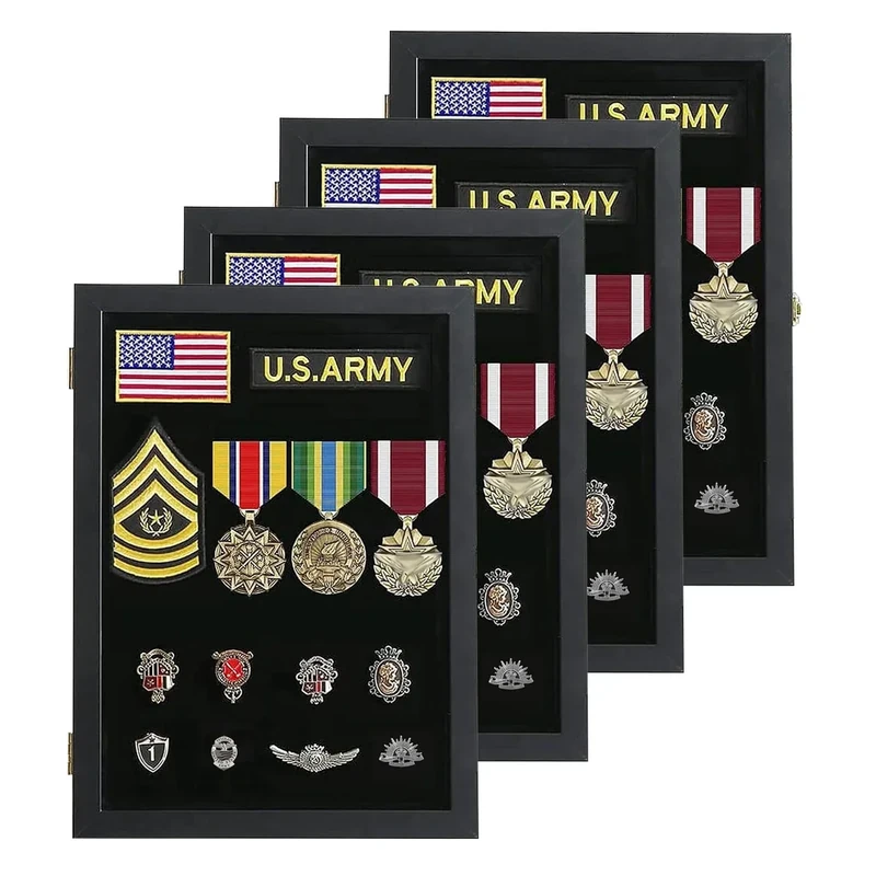 VERANI 14x19 Pin Display Case 4 Pack - Pin Collection Display with Uv Protection Acrylic Door for Military Medals, Beach Tags, Jewelry Pins, Pin Gift, Insignia Ribbons, Pin Enthusiast Collectibles