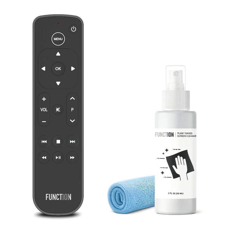 Function101 Replacement Button Remote for Apple TV + Electronics Screen Cleaner and 12" x 12" Cloth | Infrared Connectivity | 2 AAA Batteries Included