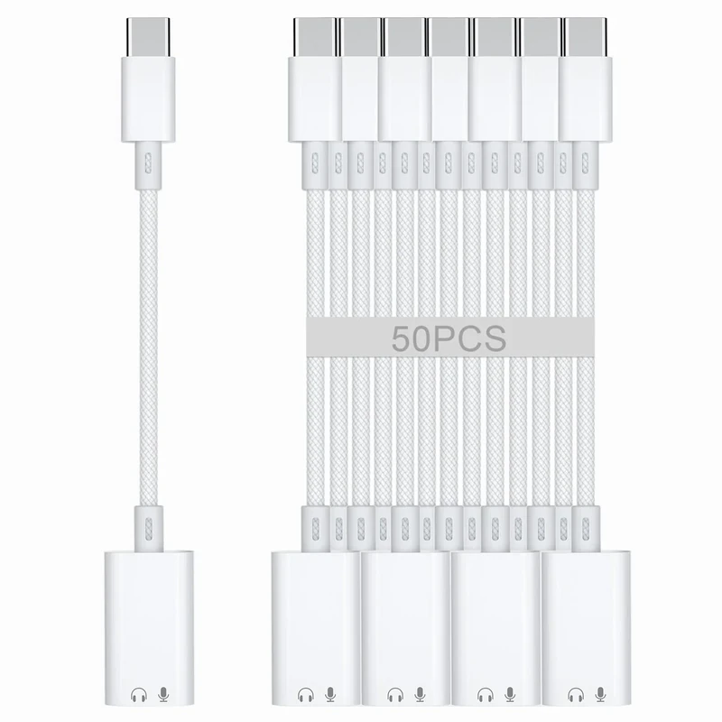 USB C to Lightning Headphone Audio Adapter, USB C Male to Lightning Female Earbuds Audio Adapter Compatible with iPhone 17/16/16e/15 Plus/Pro/Max, iPad Pro, iPad Air 6/5, MacBook (No Charge)[50 Pcs]