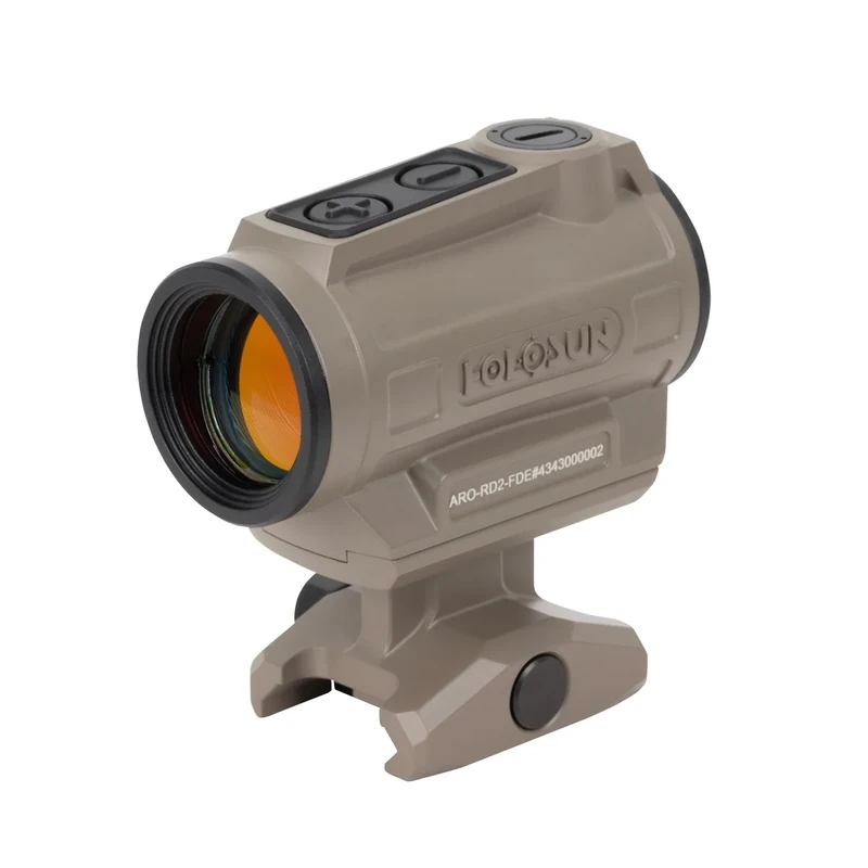 Holosun ARO-CORE Red Dot Sight in FDE with Shake Awake, 22mm Optical Window, 12 Brightness Settings, Co-Witness & Low Mounts Included (2 MOA - Red Dot, Red)