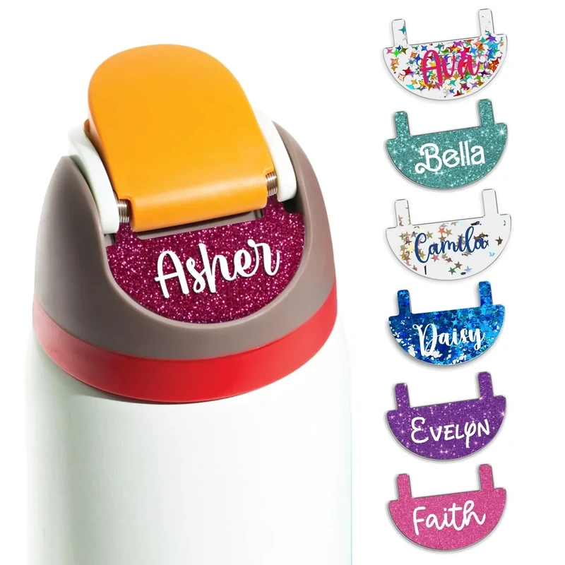 Viwoody Owala Water Bottle Name Plate – Personalized Real Glitter Topper Fits 24oz 32oz 40oz | Custom Acrylic Tag with 80 Colors & 12 Font Options - Image 1