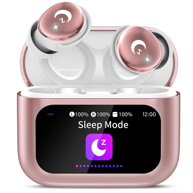 VEKJ Sleep Earbuds Bluetooth 5.4 - 48H Battery, IPX7, Rose Gold