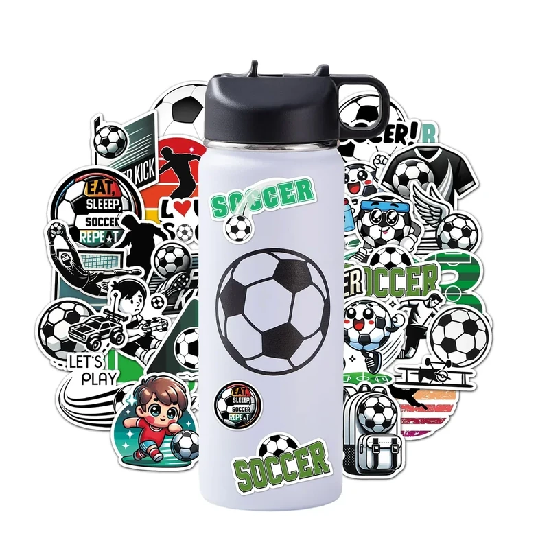 RhythmFit Soccer Water Bottles for Boys 18 oz and 100 PCS Soccer Stickers Sports Insulated Stainless Steel Water Bottle Accessories Stuff Gear Gifts For 8-12 12-14 Player