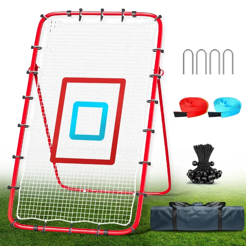 7x4 Ft Volleyball Rebounder Net with 2 Target Stripes, 5-Angle Adjustable Rebounder Net for Practicing Digging, Setting, Spiking, Bounce Back Training Equipment with Portable Travel Bag for Storage