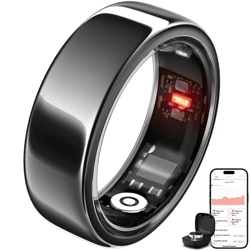 Smring Smart Ring, Fitness Tracking Ring, Heart Rate Monitor Health Tracker for Women/Men, IP68—No Subscription—Sleep Tracker for iPhone and Android, Up to 10 Days of Battery Life (Black, #12)