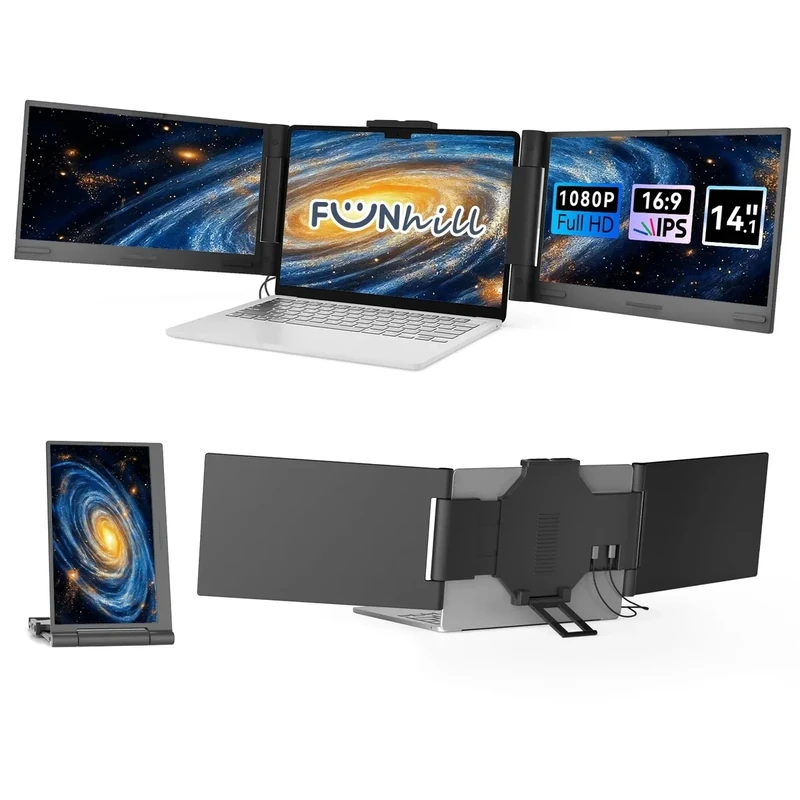 Funhill 14" 1080P IPS Triple Laptop Extender - USB-C/HDMI Monitor