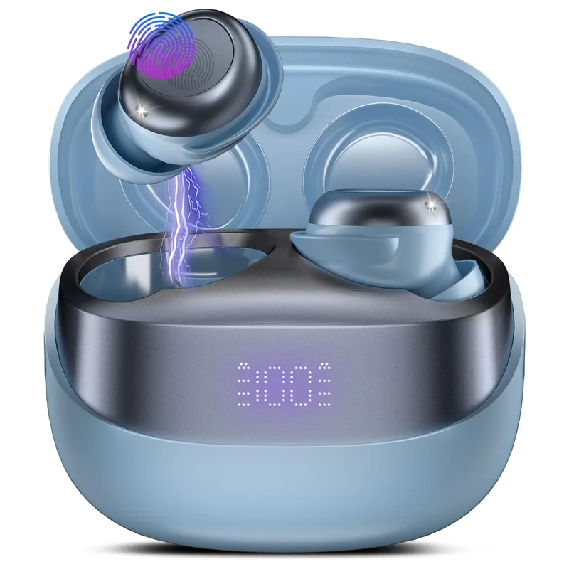 DUSONLAP Sleep Earbuds Bluetooth 5.4 in Ear Light-Weight Headphones, Mini Sleep Headphones Small Design for Side Sleepers, 47H Playtime with Charging Case, Clear Calls Earphones, Haze Blue