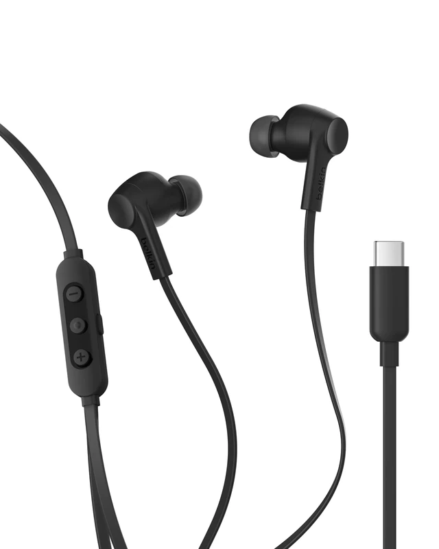 Belkin SoundForm Active Noise Cancelling Earbuds Wired with USB C Connector, IPX5-Rated, in-Ear Earphones w/Microphone for iPhone 17/16/15, iPad mini, Galaxy S25, Google Pixel 10, & More - Black