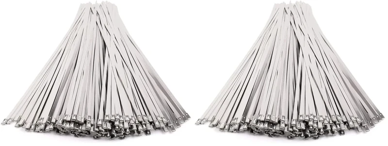 Kingrol 200pcs 11.8 Inch Stainless Steel Self-Locking Cable Zip Ties, Multi-Purpose Metal Wire Ties for Home Office Garden Garage Workshop (Pack of 2)