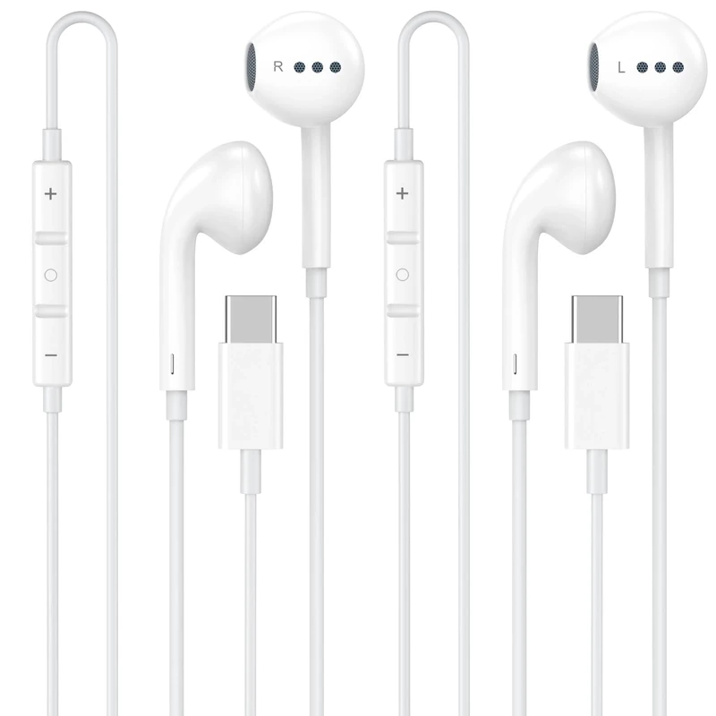 USB C Headphones for iPhone 17 16 15, 2 Pack Wired Headphones USB C with Built-in Remote to Control Music, Phone Calls, and Volume for iPhone 17 16 15 Pro Max, iPad Pro, Galaxy S25 S24 Ultra, Pixel 9