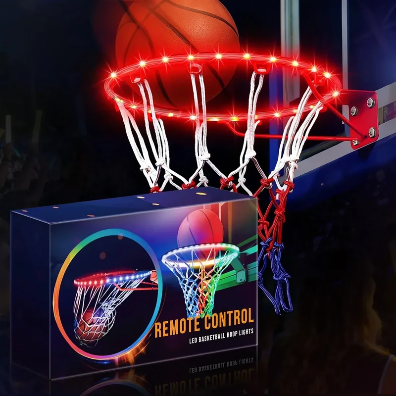 Jspotib LED Basketball Hoop Lights, Remote Contral Basketball Goal Accessories Light Up Hoop Rim, 16 Color Change, Waterproof, Basketball Gift for Youth Boys Girls Men Kids
