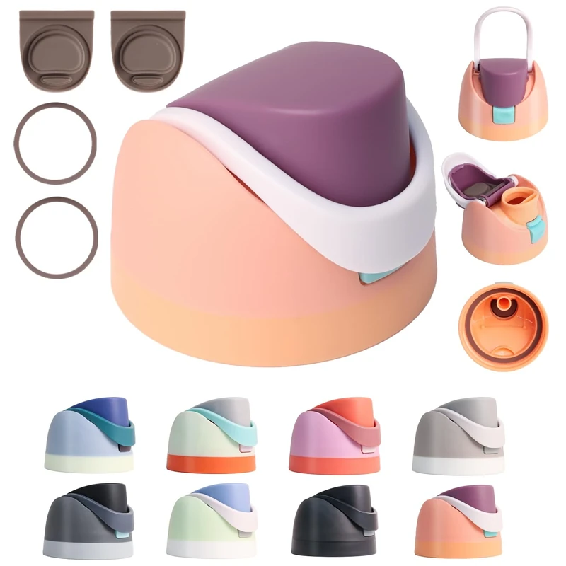 NebkDask Replacement Lid for Owala Freesip - Fits 16oz, 24oz, 32oz, Bottles, Leakproof Cap, BPA-Free Water Bottle Accessory with Two Gasket Replacement Stopper and Two Bottle O Seal Ring（Orange）