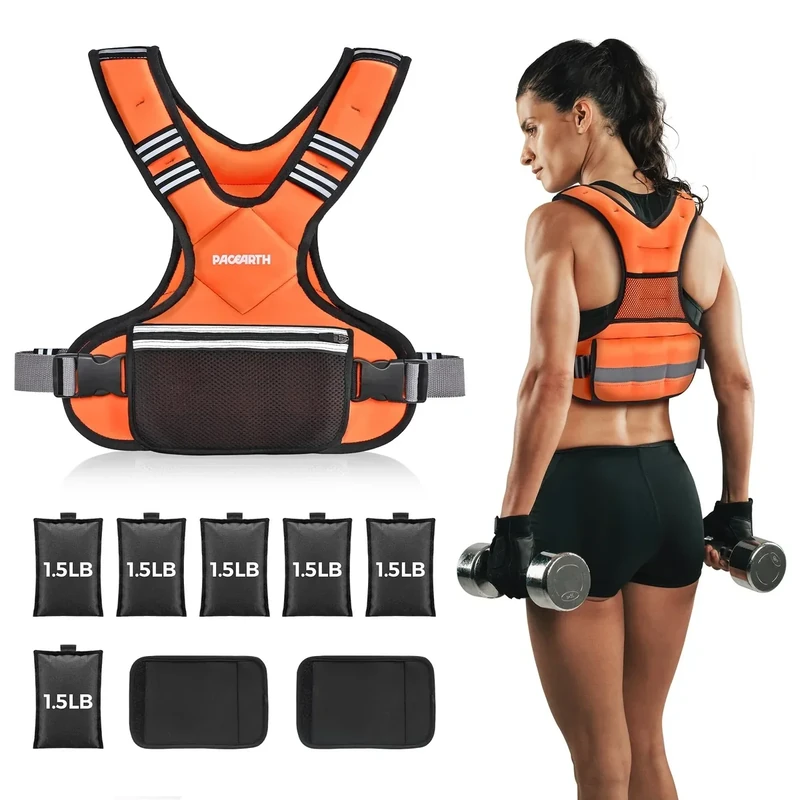 PACEARTH Adjustable Weighted Vest for Men and Women | 4-10lb/11-20lb/20-32lb Vest Flame Orange