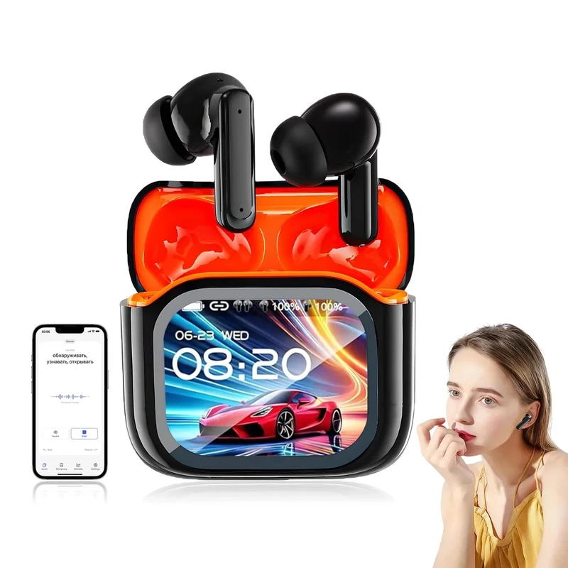 Lyercw NE20 Earbuds, New NE20 Translation Earbuds Real Time, Wireless Bluetooth AI Headphones, LCD Touch Screen, 48DB Intelligent Noise Reduction, IPX6 Water-Resistant, HD Stereo Sound