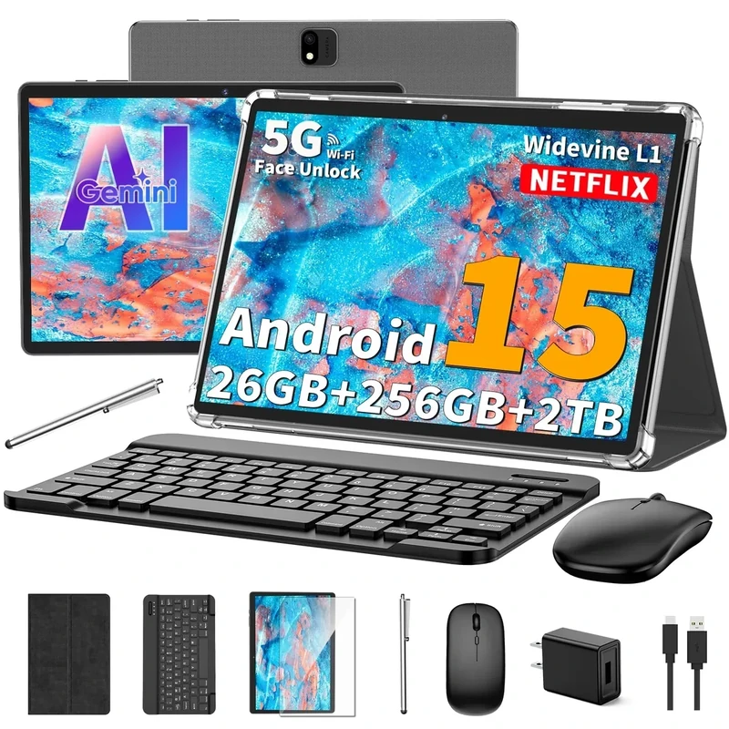 Relndoo 2025 Android 15 10" 2-in-1 Tablet - 8-Core 26GB RAM 256GB 5G