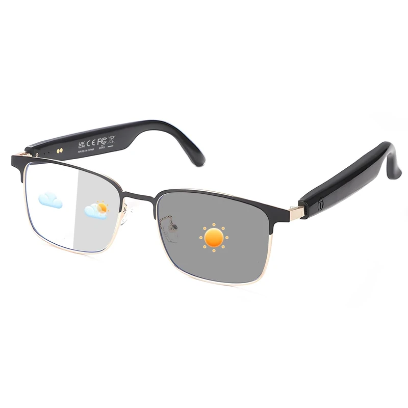 Smart Bluetooth Glasses for Men & Women, Open-Ear Sound Mic & Speakers, Color Changing Audio Glasses, Hands-Free Calls & Music Polarized Sunglasses, Smart Glasses for Working/Driving/Sports(Gold)