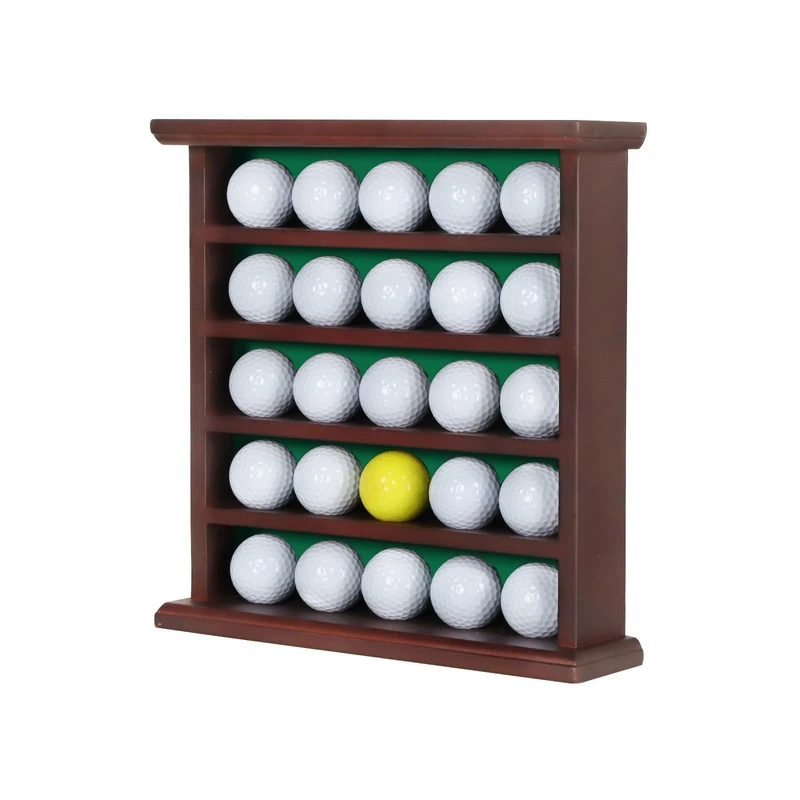 KCRasan 25 Golf Ball Display Case - Golf Ball Holder Gift for Golf Enthusiasts - Golf Ball Display Rack Cabinet for Wall Mount, Mahogany