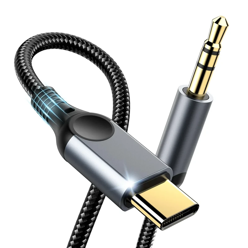 Aux to USB C Audio Cable [4FT], Type C to 3.5mm Aux Cord Hi-Fi DAC Headphone Jack Adapter Dongle Compatible with iPhone 17/16/15, Samsung S25/S24/S23, iPad Pro, Pixel, Car, Headphones, Speakers-Grey