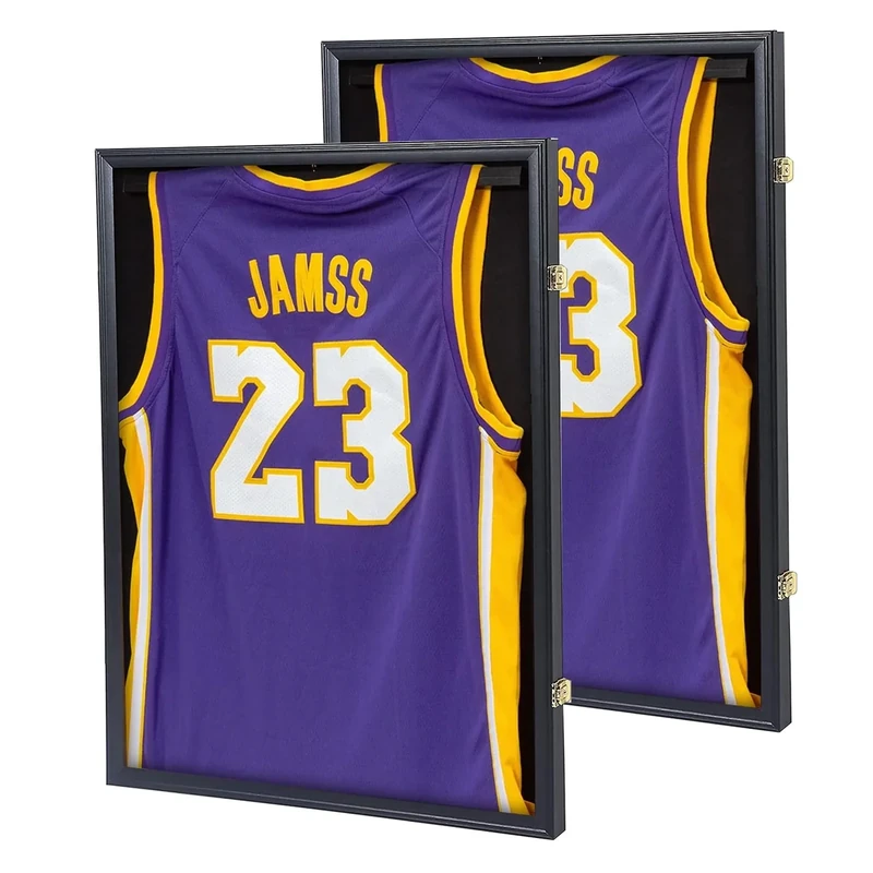 Jersey Frame Display Case 2 Pack, Lockable Shadow Box Sports Jersey Frame with UV Protection Acrylic and Metal Hanger for Baseball Basketball Football Soccer Hockey XXL Shirt, Black