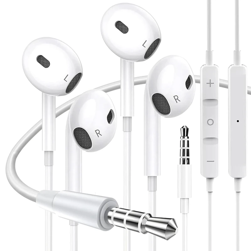 RONIXE 2-Pack Wired Earbuds for iPhone - 3.5mm Headphones with Mic