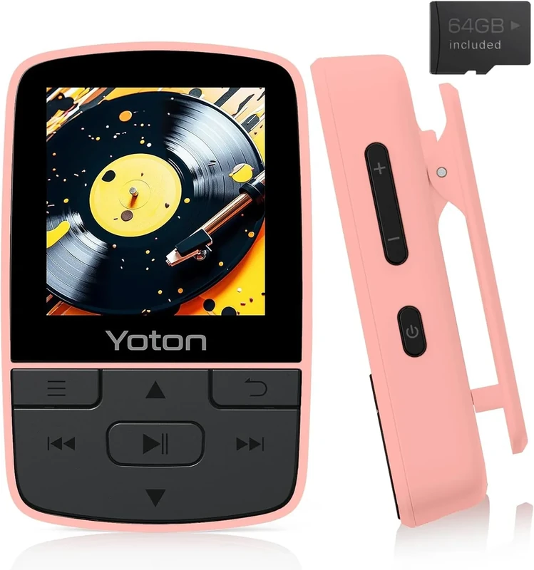 Yoton 64GB Mini MP3 Player - Bluetooth 5.2, HiFi Sound, FM Radio Pink