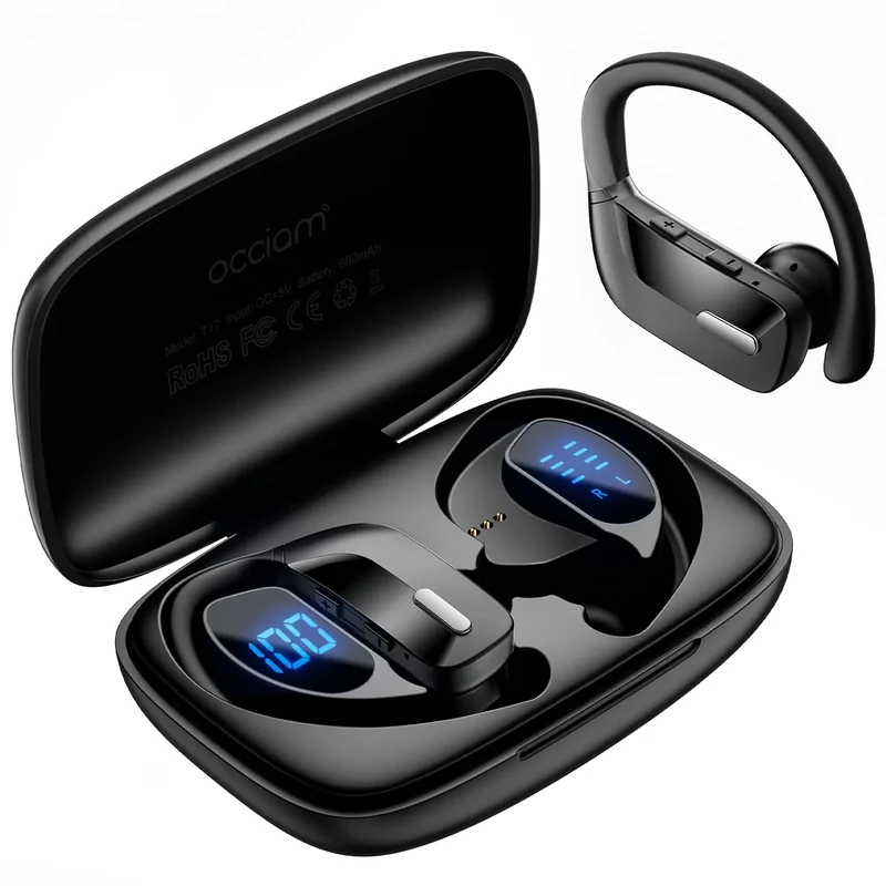 occiam Bluetooth Earbuds - 80hr Playtime, Earhook Fit, Waterproof