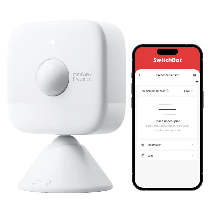 SwitchBot Smart mmWave Radar Motion Sensor, Bluetooth Presence Sensor with Dynamic Detection & Zone Positioning, Compatible with Alexa, HomeKit & Apple Home via SwitchBot Hub, 2-Year Battery Life