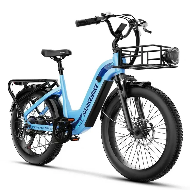 SASIKEIBIKE Electric Bike for Adults with Front baslet-Blue - Image 1