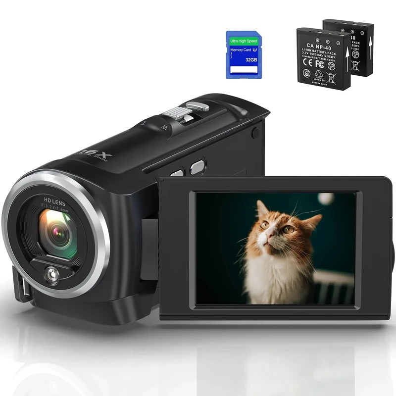 Tixeuo 2.7K QHD Camcorder - 16X Zoom, 50MP Photo, 32GB SD, 2 Batteries