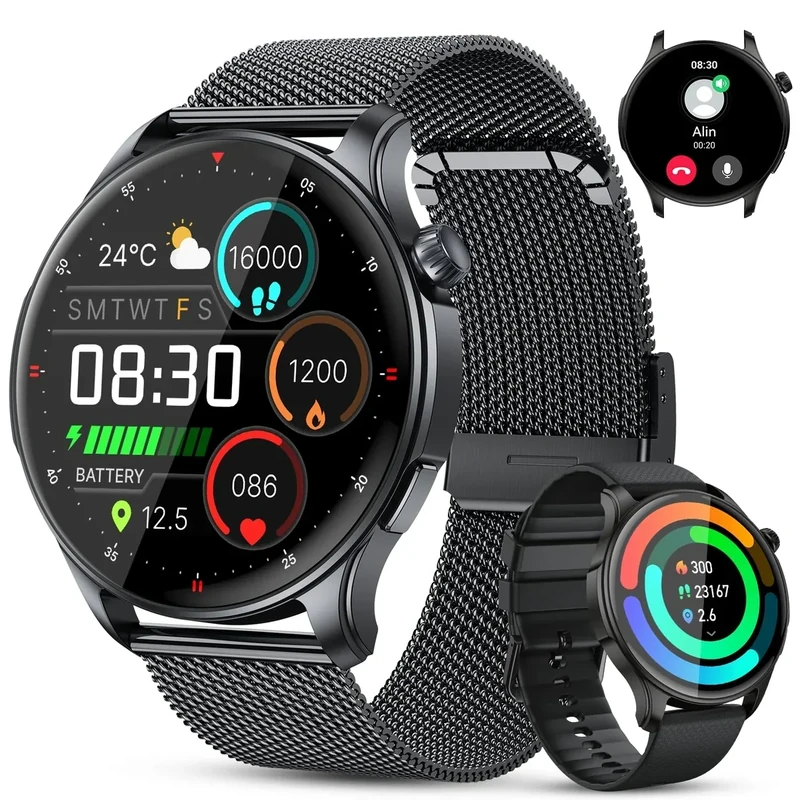 Smart Watch for Men Women Fitness: Make Answer Call Running Digital Mens Watches Waterproof Smartwatch Android Phone iPhone Samsung Compatible Step Pedometer Tracker Heart Rate Sleep SpO2 Monitor