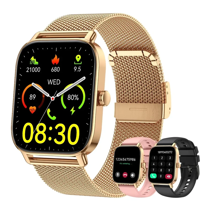 Smart Watch for Women Android/iPhone: Fitness Tracker Smart Watches Answer/Make Call IP68 Waterproof 1.85" Smartwatch Activity Pedometer Heart Rate SpO2 Monitor 120+ Sports Model Gold Womens Watches