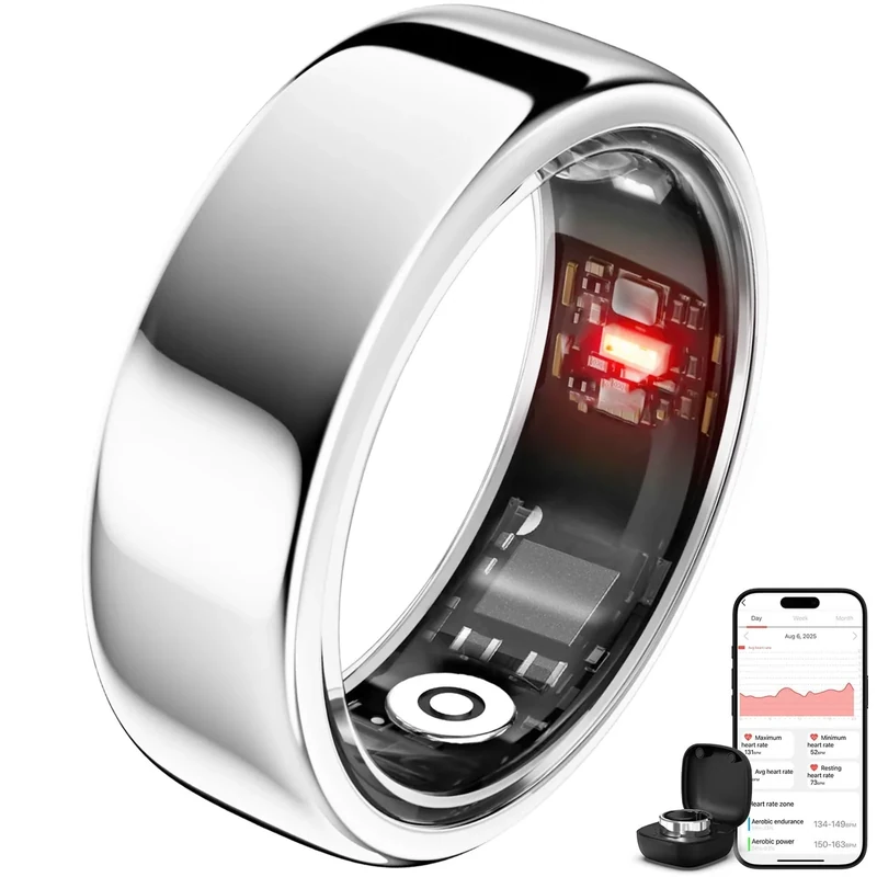 Smring Smart Ring, Fitness Tracking Ring, Heart Rate Monitor Health Tracker for Women/Men, IP68—No Subscription—Sleep Tracker for iPhone and Android, Up to 10 Days of Battery Life (Silver, #10)