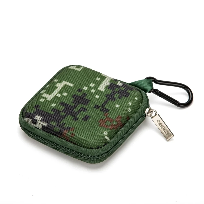 Ginsco Mini-Portable Hard Shell Square Earbuds Case for Apple EarPods/Samsung Galaxy Wired/Wireless Earbuds, Cell Phone Accessories Organizer with Carabiner for Earphones Tech Pouch (Camo)