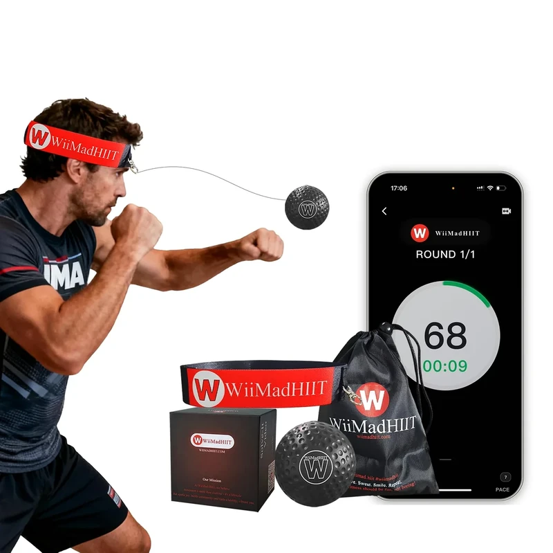 WiiMad Boxing Reflex Ball with Punch Counter App, Punching Ball with Headband, Workout Toy for Kids Teen Adults, Hand Eye Coordination Training | Boxing Equipment, Home Fun Punch Game