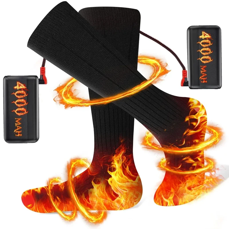 Heated Socks for Men Women, Foot Warmer with Rechargeable Battery Powered, 3Levels Temperatures Setting,Thermal Heating Electric Socksfor Winter Outdoor Sports, Camping, Hunting, Hiking Black & Gray