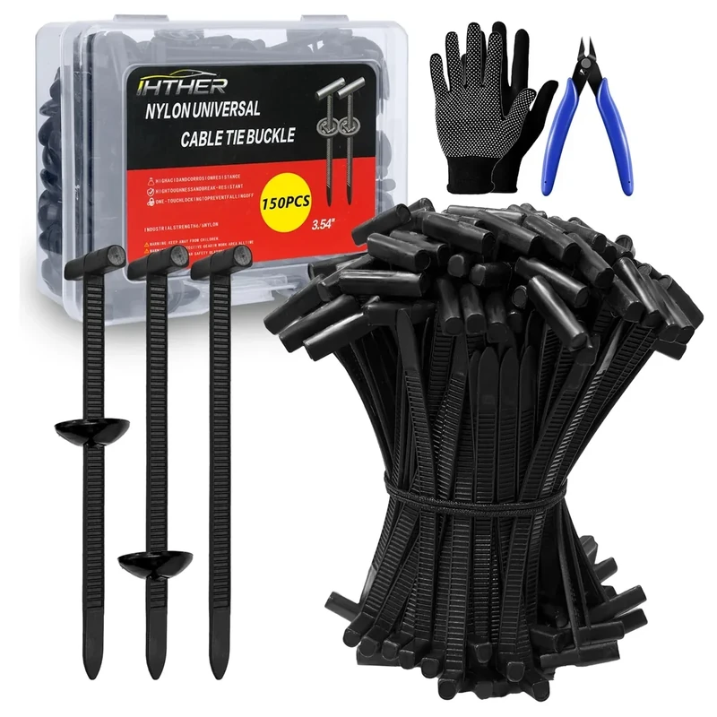 IHTHER 150PCS Self-Locking Cable Tie Buckles - UV-Resistant Zip Ties