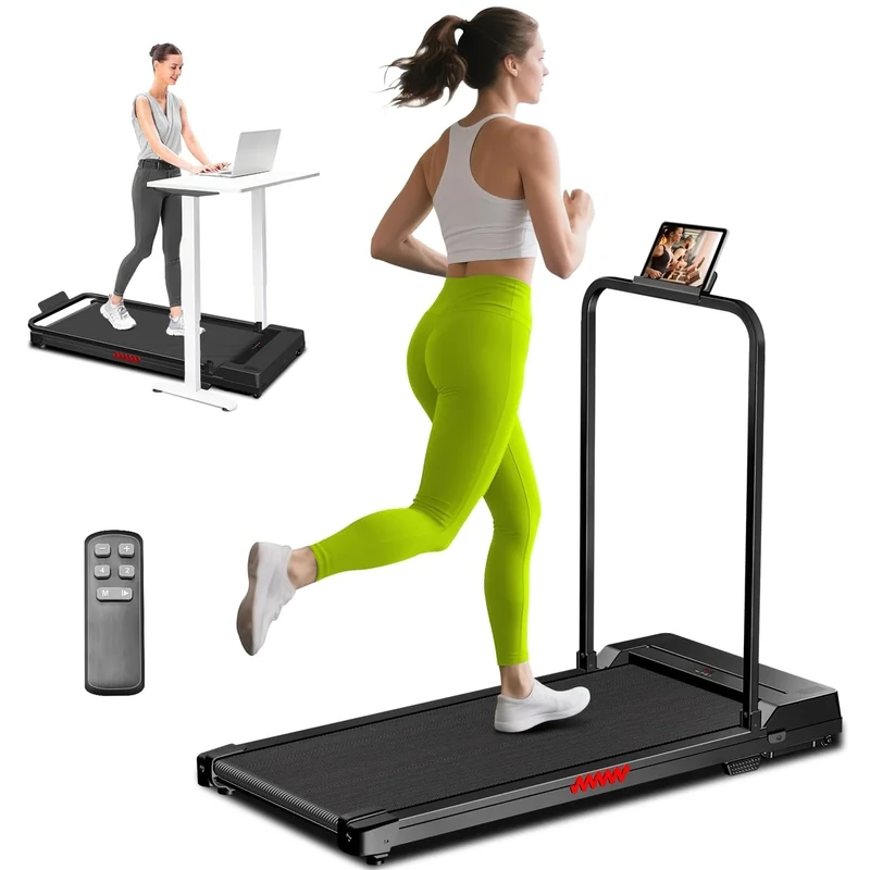 Portable Treadmills for Home Small Spaces, Walking Pad Treadmill with Handle Bar, 3.0 HP Foldable Folding Walking Pad Treadmill with Handles, Running Machine with Remote Control, 300LBS Capacity