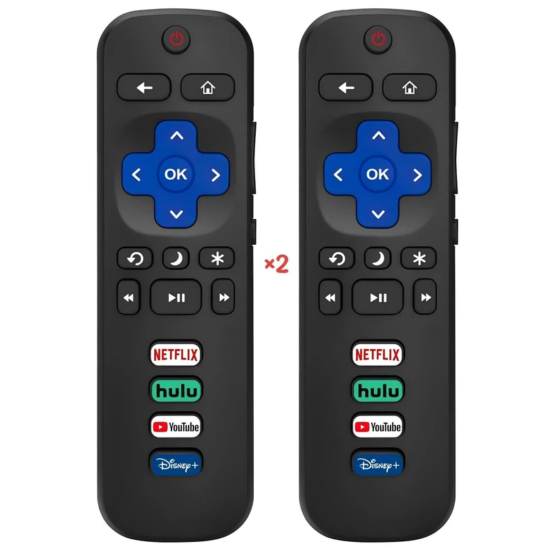 2-Pack Universal Roku TV Remote, Compatible with TCL/Onn/Hisense/Sharp/Philips/Westinghouse/Insignia/Element Roku TVs, 1 Year Warranty