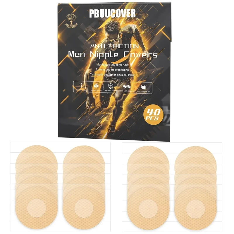 pbuucover Running Nipple Covers for Men No Show Protection Men, Nipple Tape Guards for Runners, Anti Chafing Marathon Use for Professional and Competitive Athletes Beige