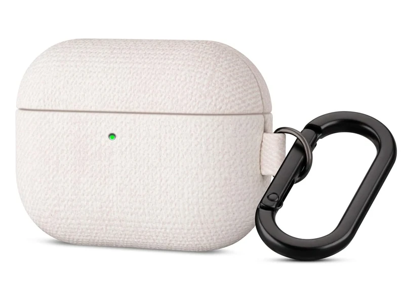 Haobobro Handmade Case - for AirPods Pro 3 Case Cover with Clip - Selected Skin-Friendly Vegan Leather, Woolen Fabric Cloth Style, Shockproof Hard Cover for AirPods Pro 3rd Generation Earbuds - White