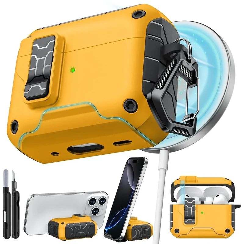 Pohgelan for AirPods Pro 3 Case (2025) with Phone Stand & Cleaning Kit,Compatible with Magsafe,Magnetic Automatic Lock Cover for AirPods Pro 3rd Generation